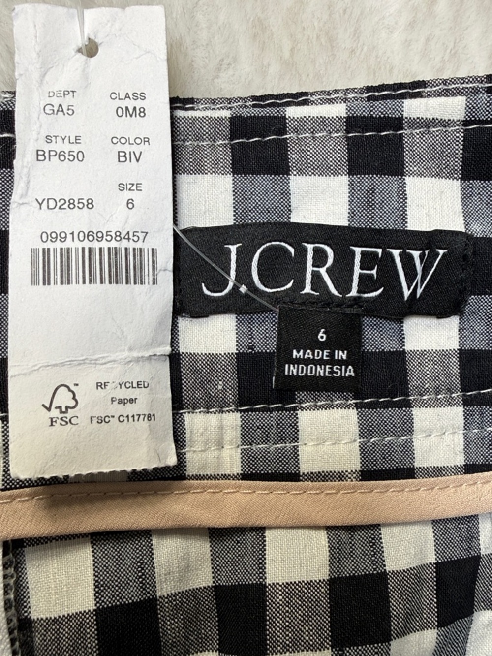 J Crew No 2 Linen Stretch Gingham Check Pencil Skirt 6 Black White Classic NEW - Picture 3 of 17
